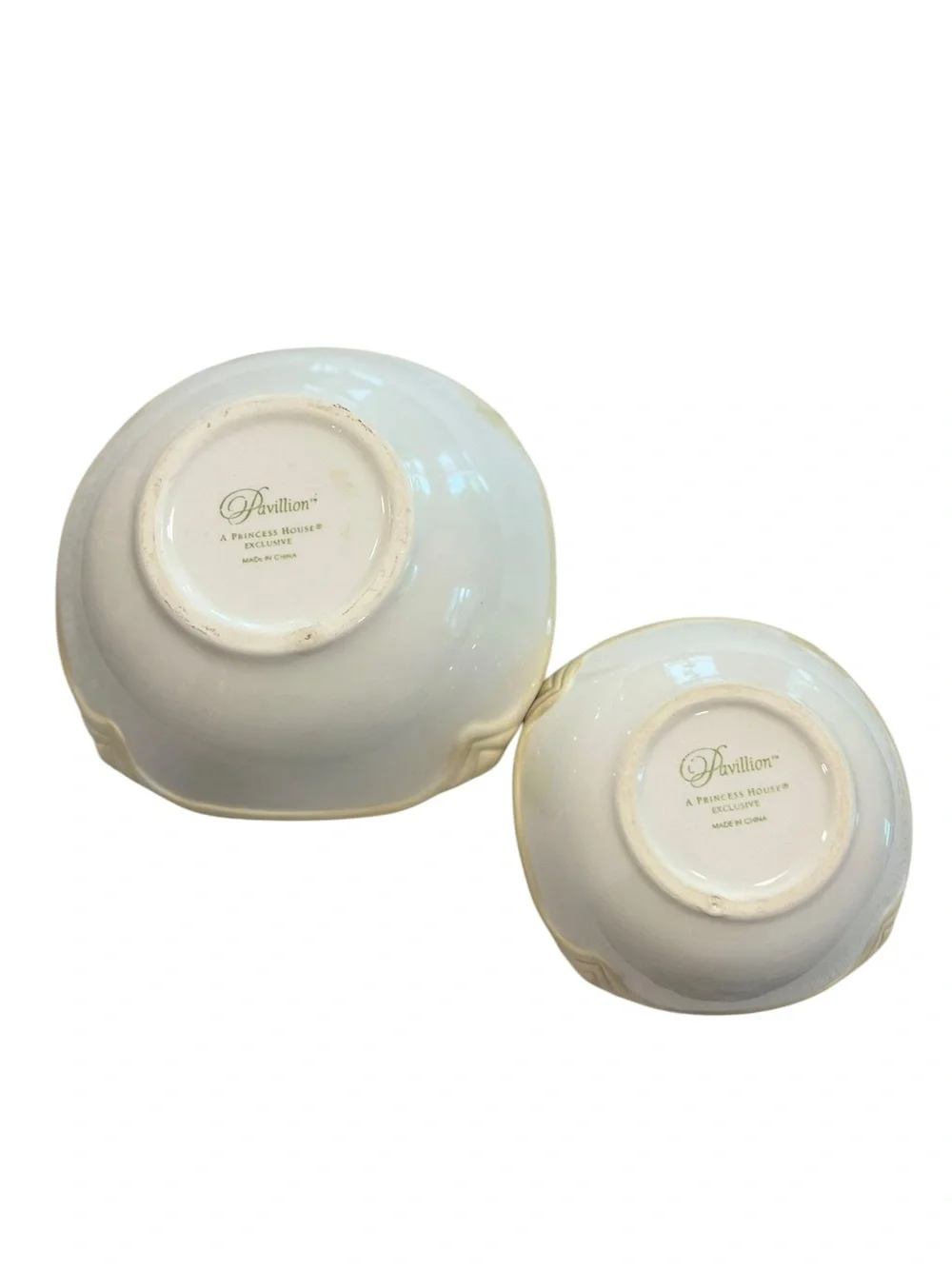 Princess House Pavillion Nested Serving Bowls Set of 2 Cream Embossed Scroll Cer